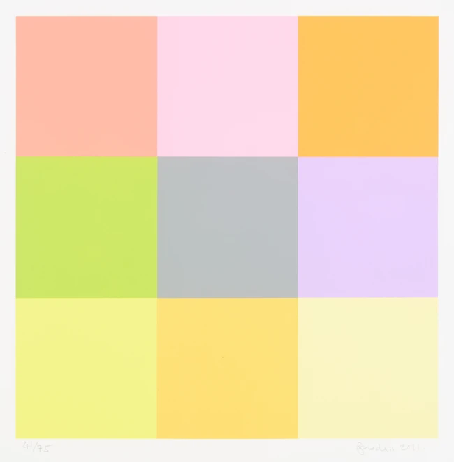Gina Burdass, British b.1951- Nine Squares, 2011; screenprint in colours on wove, signed, dated...
