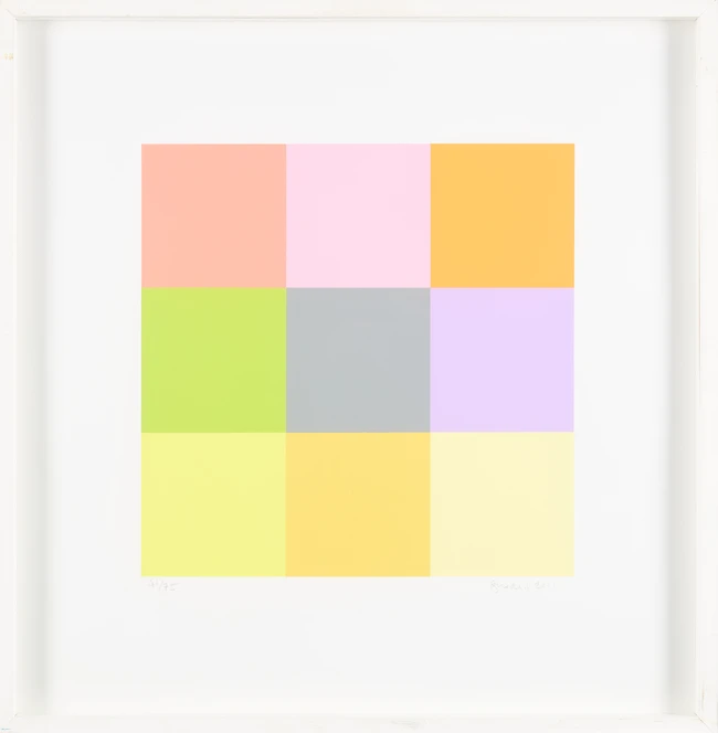 Gina Burdass, British b.1951- Nine Squares, 2011; screenprint in colours on wove, signed, dated...
