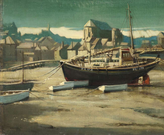 
	
		Arthur Royce Bradbury, 
		British 1892-1977-
		 
		Evening Glow, St Ives; 
		 
		