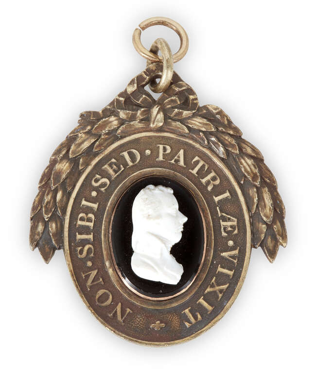 
	
		William Tassie, Scottish, 1777-1860, a Pitt Club members badge, with central white paste...