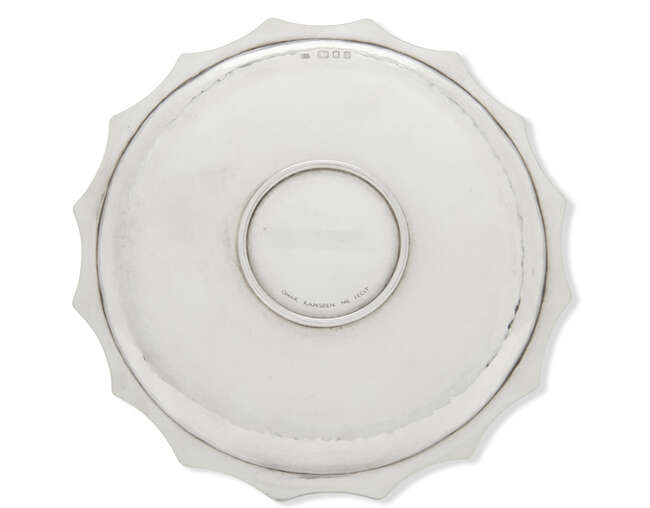 
	
		A George V Arts & Crafts style silver and enamel &#39;Queen&#39;s Fish Tray&#39; dish, mark of Omar...