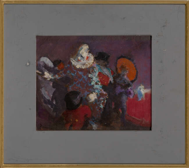 
	
		Frederick Deane, 
		British 1924-2020 - 
		 
		Circus scene; 
		 
		oil on board,...