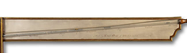 
	
		A George II brass-mounted walnut angle barometer, by Charles Orme, Ashby-de-la-Zouch,...