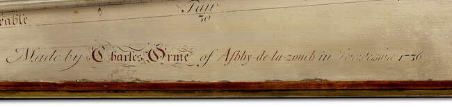 
	
		A George II brass-mounted walnut angle barometer, by Charles Orme, Ashby-de-la-Zouch,...