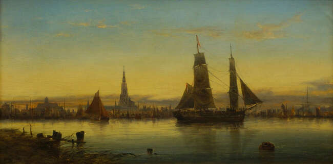 
	
		Edwin Hayes RHA RI ROI, 
		British/Irish 1819-1904- 
		 
		Antwerp; 
		 
		oil on...