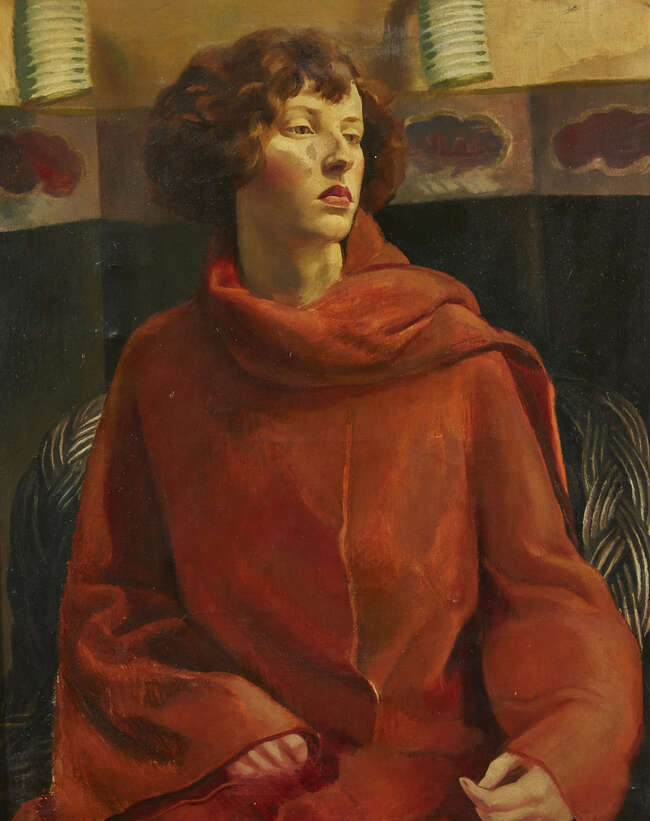 
	
		Sydney William Carline,
		British 1888-1929-
		 
		Portrait of a lady in a red robe...