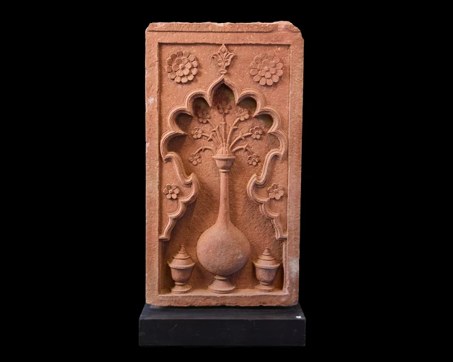 A red sandstone rectangular architectural panel (chini-khana), Mughal India, 17th century, 
on...