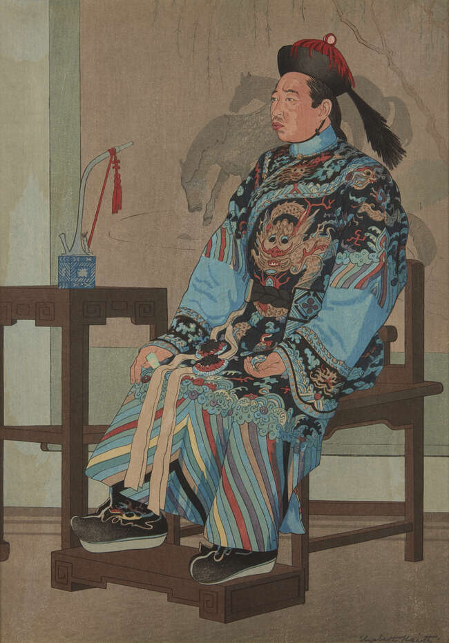
	
		Elizabeth Keith, British 1887-1956, Manchu Lady and Manchu Official, 1925, two woodblock...