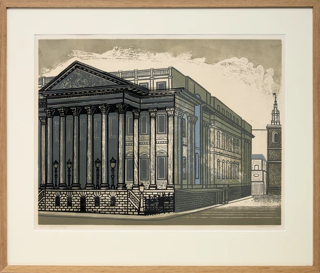 Edward Bawden CBE RA, British 1903-1989, Mansion House, from Nine London Monuments, 1960; linocut...