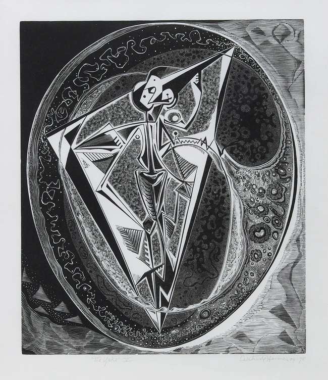 Gertrude Hermes OBE RA, British 1901-1983, The Yoke, 1953; woocut on wove, signed, dated and...