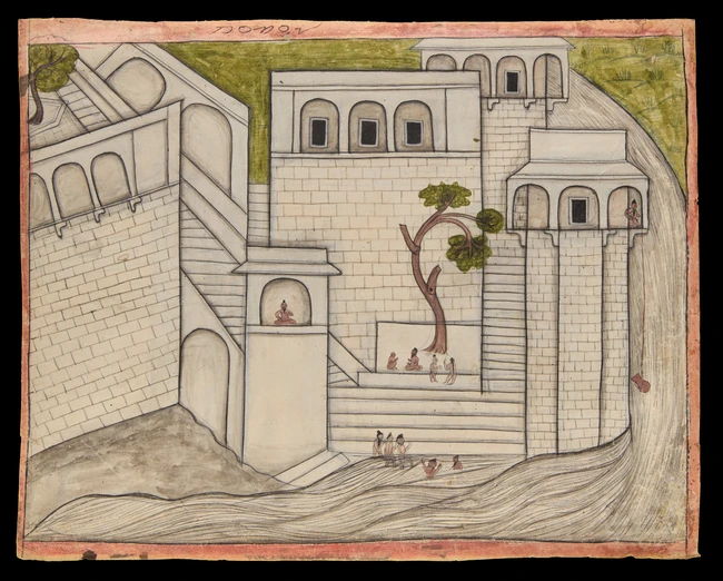 A townscape and its ghats, Pahari school, North India, circa 1800, 
Opaque pigments on paper,...