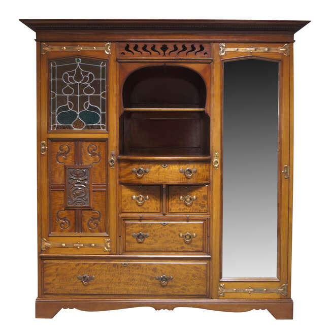 
	
		Shapland & Petter, an Art Nouveau Mahogany and leaded glass Gentleman&#39;s Compactum 
		