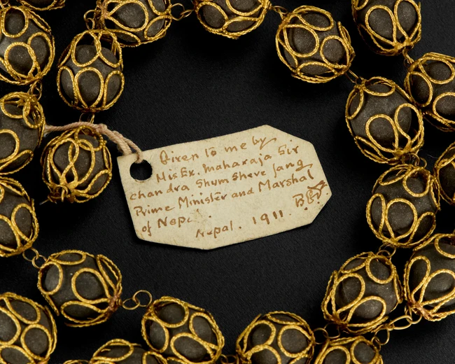 A gold mounted thirty five bezoar stones necklace, North India, 19th century, 
Each stone in...