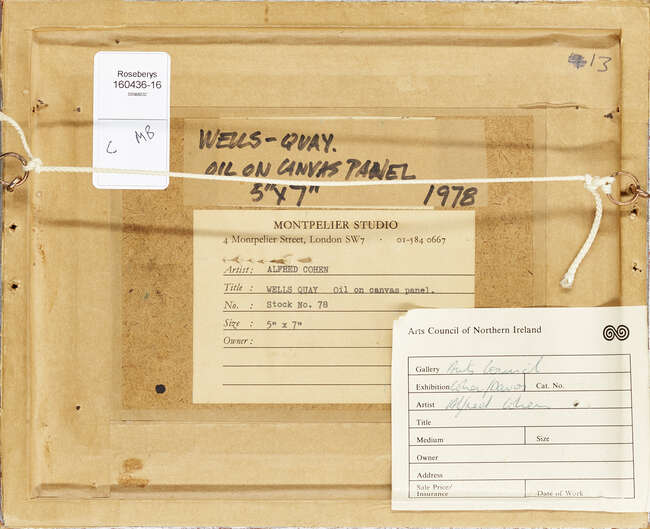 
	
		Alfred Cohen, 
		American/British 1920-2001 - 
		 
		Wells Quay, 1978; 
		 
		oil on...