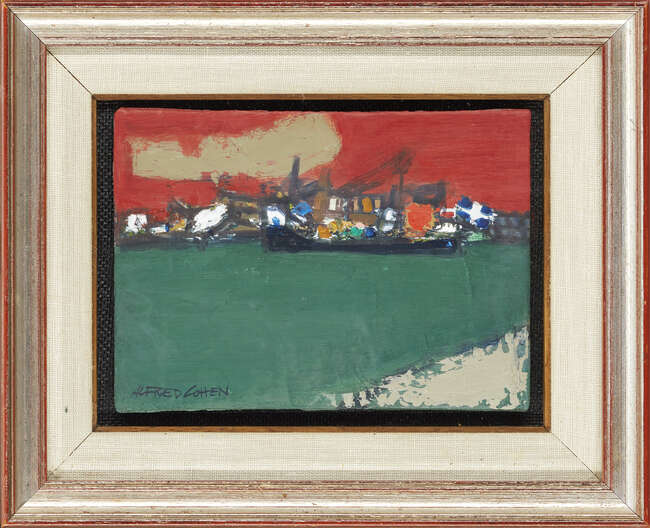 
	
		Alfred Cohen, 
		American/British 1920-2001 - 
		 
		Wells Quay, 1978; 
		 
		oil on...