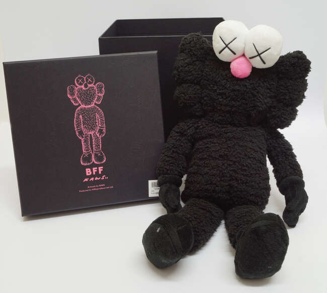 
	
		Kaws,
		American b. 1974-
		 
		BFF Companion (Black), 2016;
		 
		plush fabric...