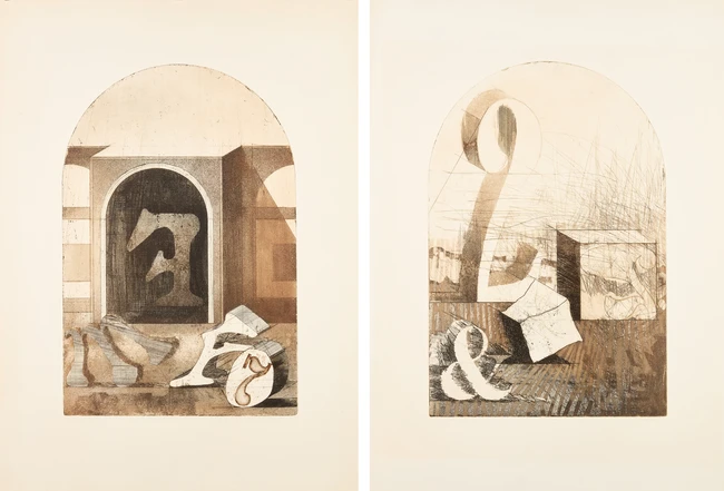 Fernando Maza, Argentinian 1936-2017, Composizioni; two etchings printed in colours on...