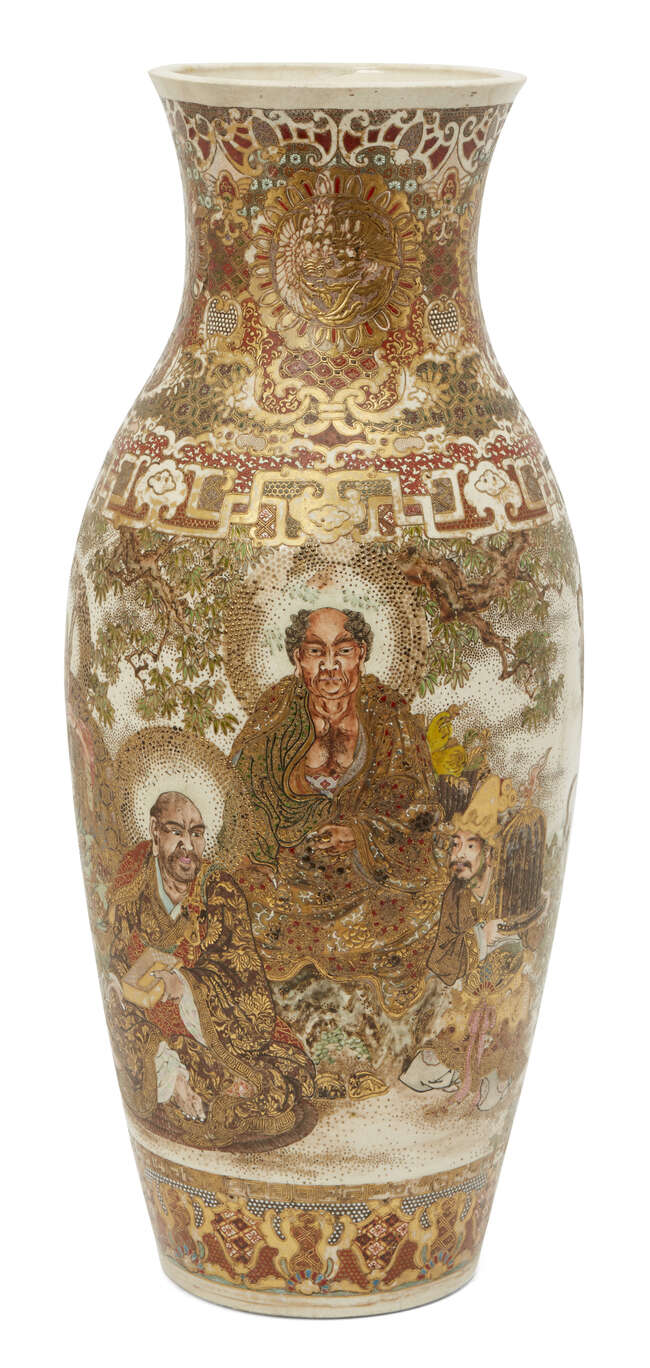 
	
		Large Japanese Satsuma vase, early 20th century, sealed Dai Nippon to base, decorated...