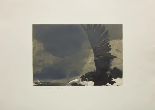 Hughie O'Donoghue RA, Irish/British b.1953- Crow, 1991; The Round Lake, 1991; two etchings with...