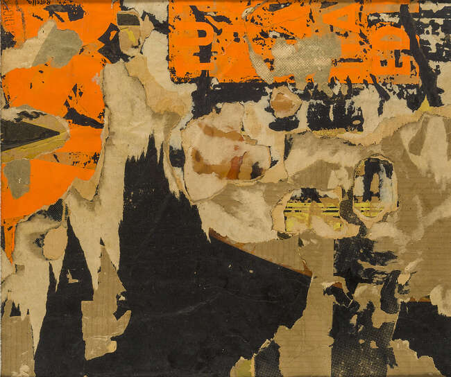 Mimmo Rotella,
 
Italian 1918-2006-
 
 
Untitled, 1956;
 
 
décollage on hardboard (faesite),...