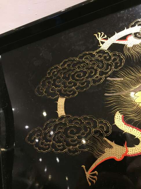 
	
		A Chinese painted lacquer coffee set, 20th century, comprised of eight cups and saucers...