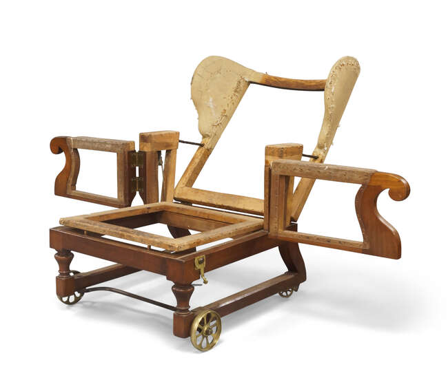 
	
		A Victorian mahogany wingback invalids chairs, by John Ward, London, the reclining back...