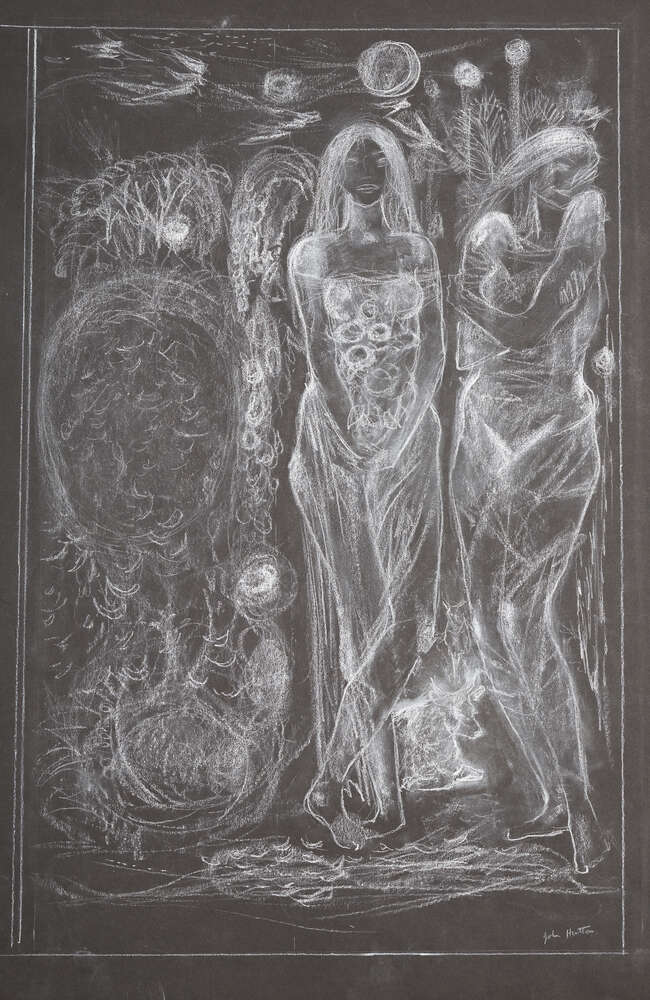 
	
		John Hutton (1906-1978)
		Butchers Hall -  figurative studies, 1977, both signed
		A...