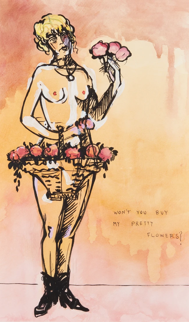 British school, 20th/21st century - 'Won't You Buy My Pretty Flowers'; watercolour and ink on...