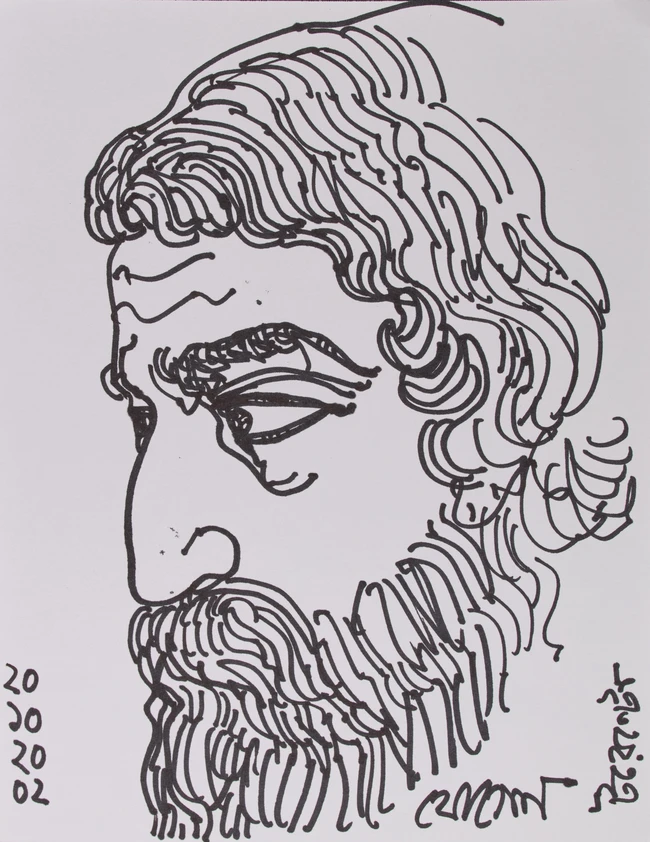 Jogen Chowdhury, (Indian b. 1939-),Five ink studies: Bearded man (Toronto); Standing woman; Head...