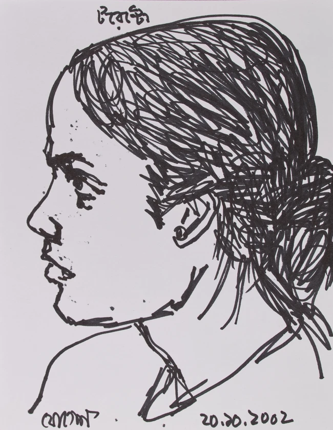 Jogen Chowdhury, (Indian b. 1939-),Five ink studies: Bearded man (Toronto); Standing woman; Head...