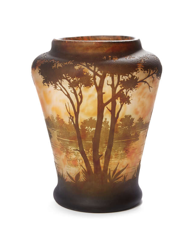 
	
		Daum, a cameo glass landscape vase
		c.1910, signed in cameo Daum Nancy with Cross of...