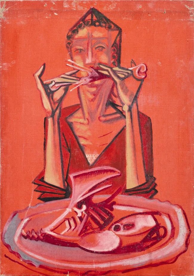 Eric James Malthouse, British 1914–1997 - Woman with Turkey Bone I; oil on canvas, titled...