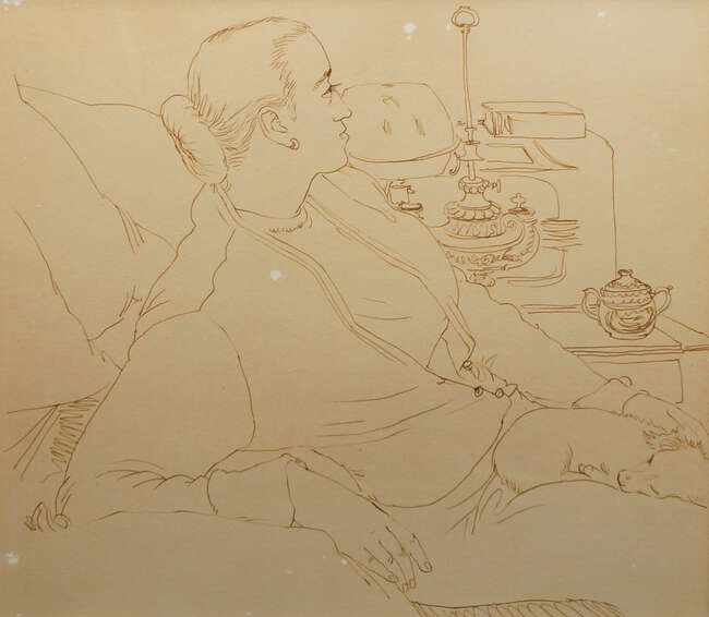 
	
		RTO Peter Samuelson,
		British 1912-1996- 
		
		Gussie in the Chelston Cross Studio;...