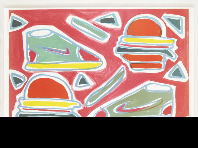 
	
		Katherine Bernhardt,
		American b.1975-
		 
		Cheeseburger Deluxe, 2016;
		 
		
