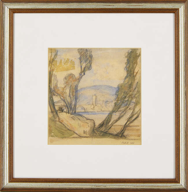 
	
		Sir Frank Brangwyn RA RWS RBA, 
		British 1867-1956- 
		
		View through trees of...