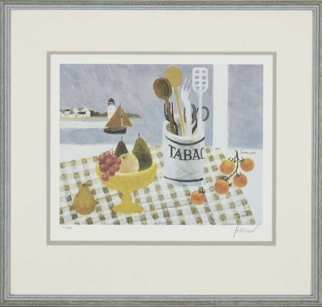
	
		After Mary Fedden OBE RA RWA, 
		British 1915-2012- 
		 
		The Tabac Jar and Orange...