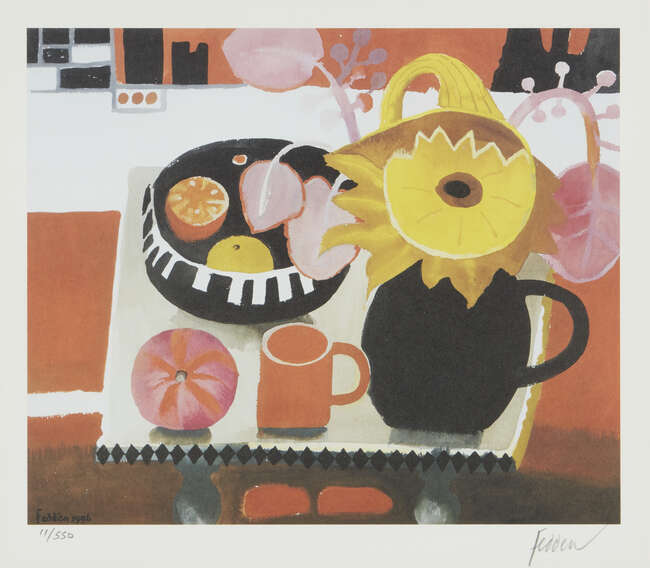 
	
		After Mary Fedden OBE RA RWA, 
		British 1915-2012- 
		 
		The Tabac Jar and Orange...