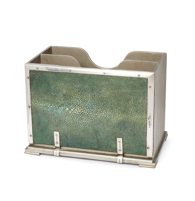 
	
		Child & Child, a silver, shagreen and wood letter rack
		Mark of Child & Child, London...