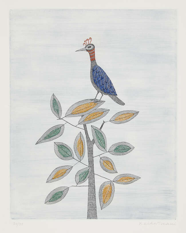 
	
		Keiko Minami, 
		Japanese 1911-2004-
		 
		Aigrette and Two Fish c.1977;
		 
		two...