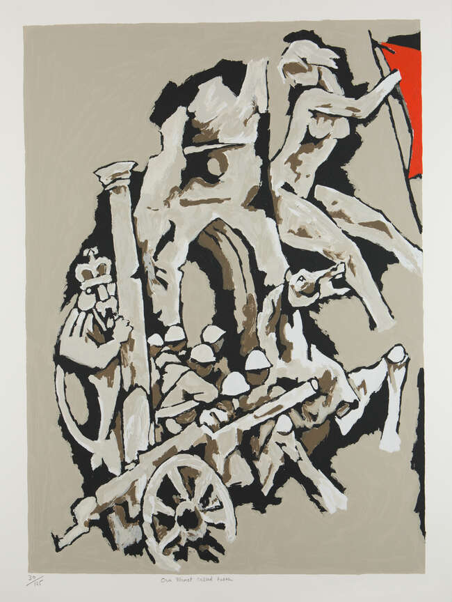 
	
		A group of 5 serigraphs from the OPCE series by Maqbool Fida Husain (India 1913-2011),...