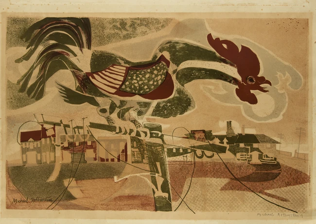 Michael Rothenstein RA, British 1908-1993, Cockerel & Factory; Christmas; Butterfly; The...