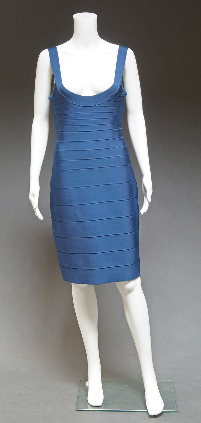 
	
		Herve Leger, an elasticated bandage dress , black, grey and silver horizontal stripe,...