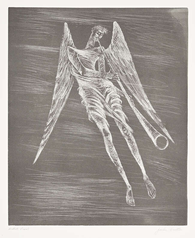 
	
		John Hutton (1906-1978)
		Flying Angel, Coventry Cathedral, 1972, signed
		Etching,...