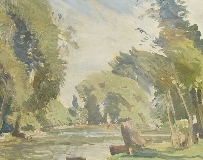 
	
		Elliot Seabrooke LG,
		British 1886-1950-
		 
		A view of Battersea Park;
		 
		