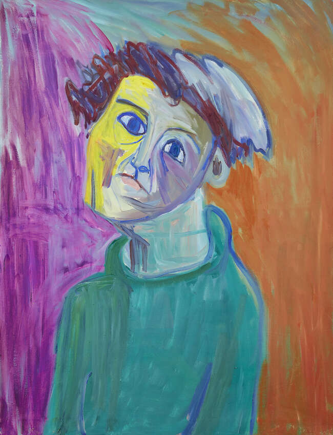 
	
		Lucy Jones,
		British b.1955-
		 
		Self portrait;
		 
		oil on canvas, inscribed...