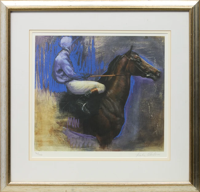 Katie O’Sullivan, British b.1959- Jockey; offset lithograph in colours on wove, signed and...