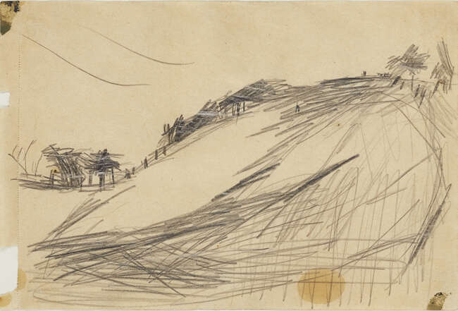 
	
		Frank Auerbach,
		British b.1931-
		 
		Primrose Hill (study),1960;
		 
		pencil and...