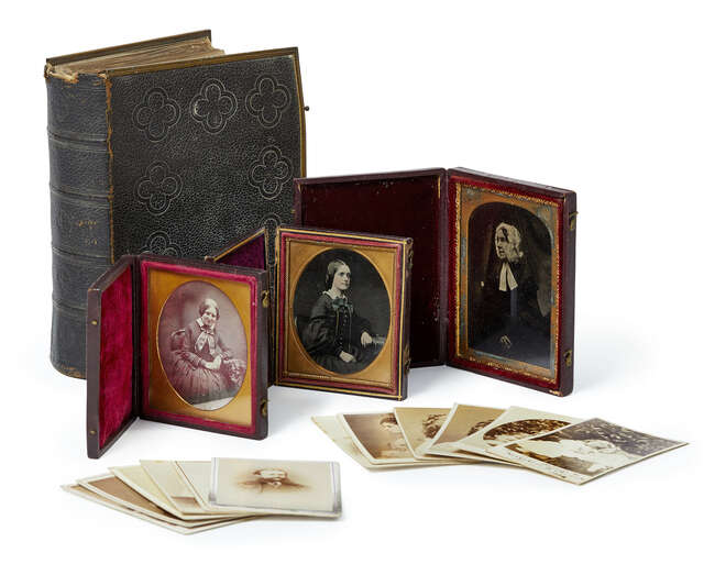 
	
		A collection of Victorian portrait photographs, mid-late 19th century, comprising two...