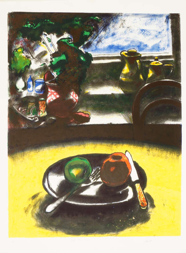 
	
		Fred Cress, British/Australian 1938-2009- Apple and Plate, 1989; lithograph in colours,...