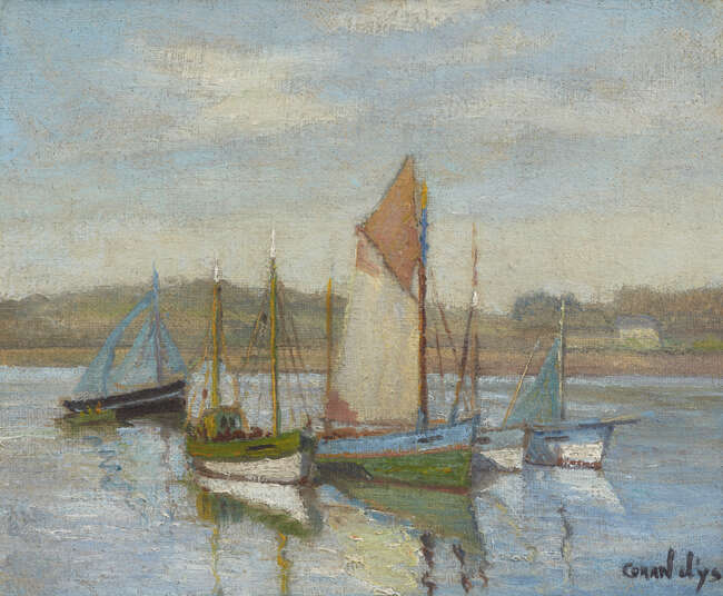 
	
		Coran DYs, 
		
		French 1877-1954- 
		 
		Bateaux au mouillage; 
		 
		oil on...
